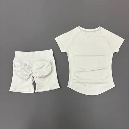 2 Pieces  Sports Sets Short Sleeve Seamless Yoga Top Fitness Set Women Workout Running Sports Shorts Gym Suit