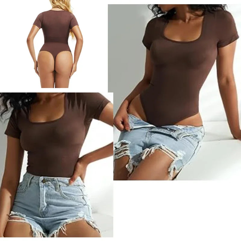 Elevate Your Silhouette with Our Sexy Ribbed One-Piece Bodysuit – Tummy Control & Open Crotch Design