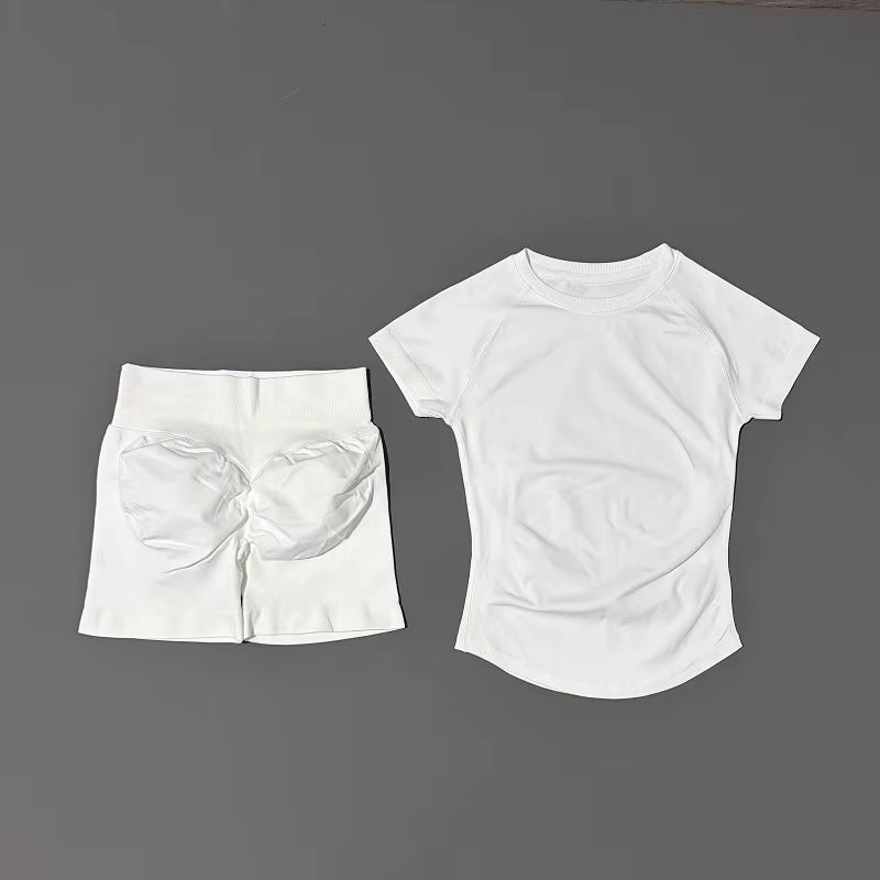 2 Pieces  Sports Sets Short Sleeve Seamless Yoga Top Fitness Set Women Workout Running Sports Shorts Gym Suit