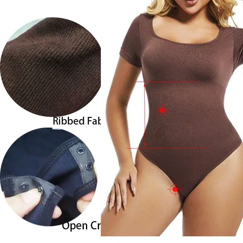 Elevate Your Silhouette with Our Sexy Ribbed One-Piece Bodysuit – Tummy Control & Open Crotch Design